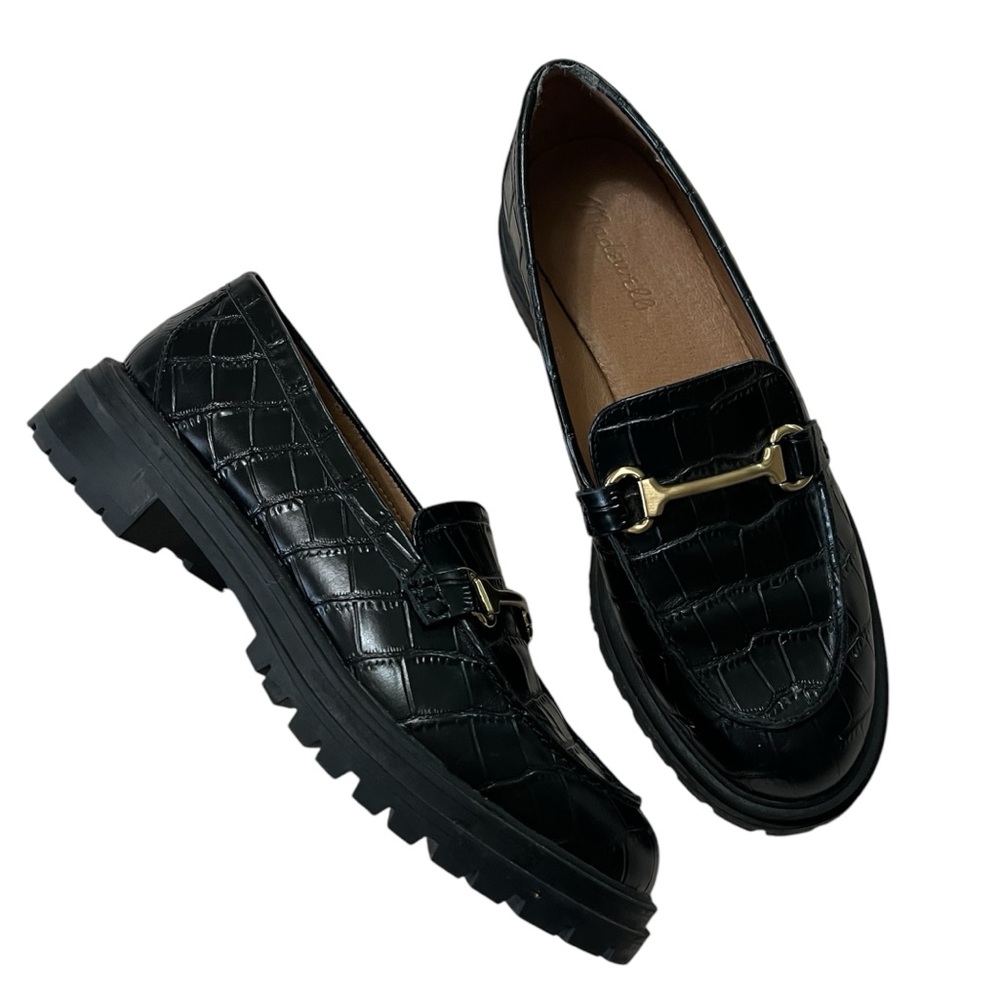 Madewell 9.5 Black Crocodile Pattern Loafers